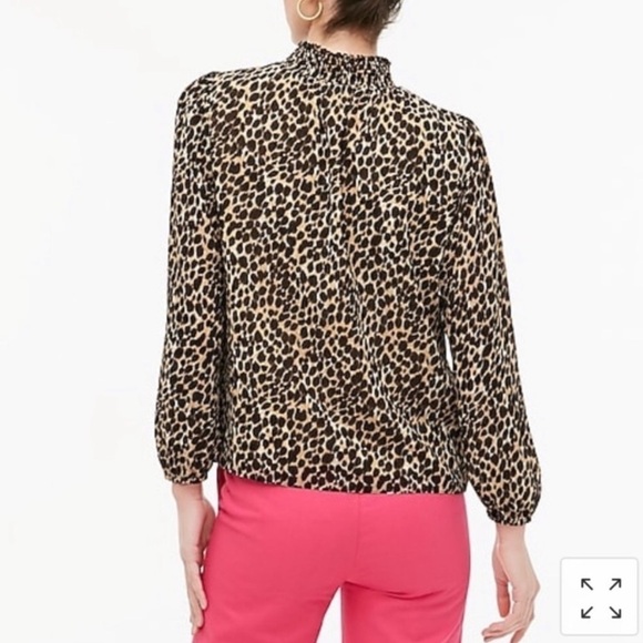 J. Crew Factory Leopard Smocked Neck Long Sleeve Top - Medium - Picture 6 of 15